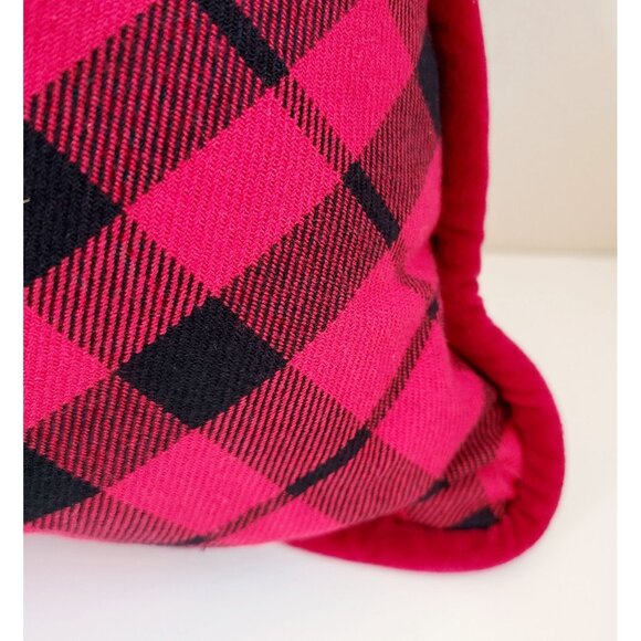 Holiday Throw Pillow Buffalo Plaid With Antler Greenery Christmas Design - Picture 4 of 12